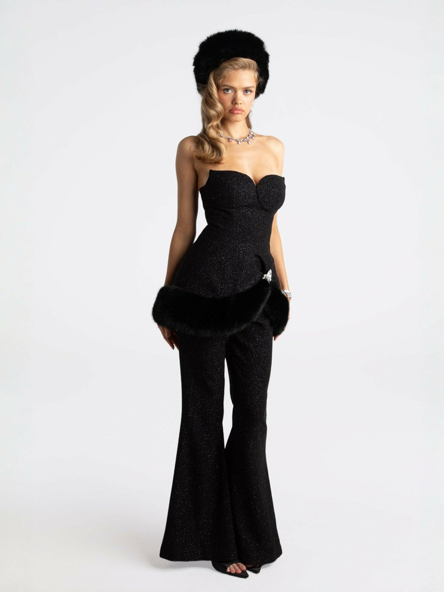 Nana Jacqueline Alexandra Fur Top: Black Mini Dress for Cocktail Party Black