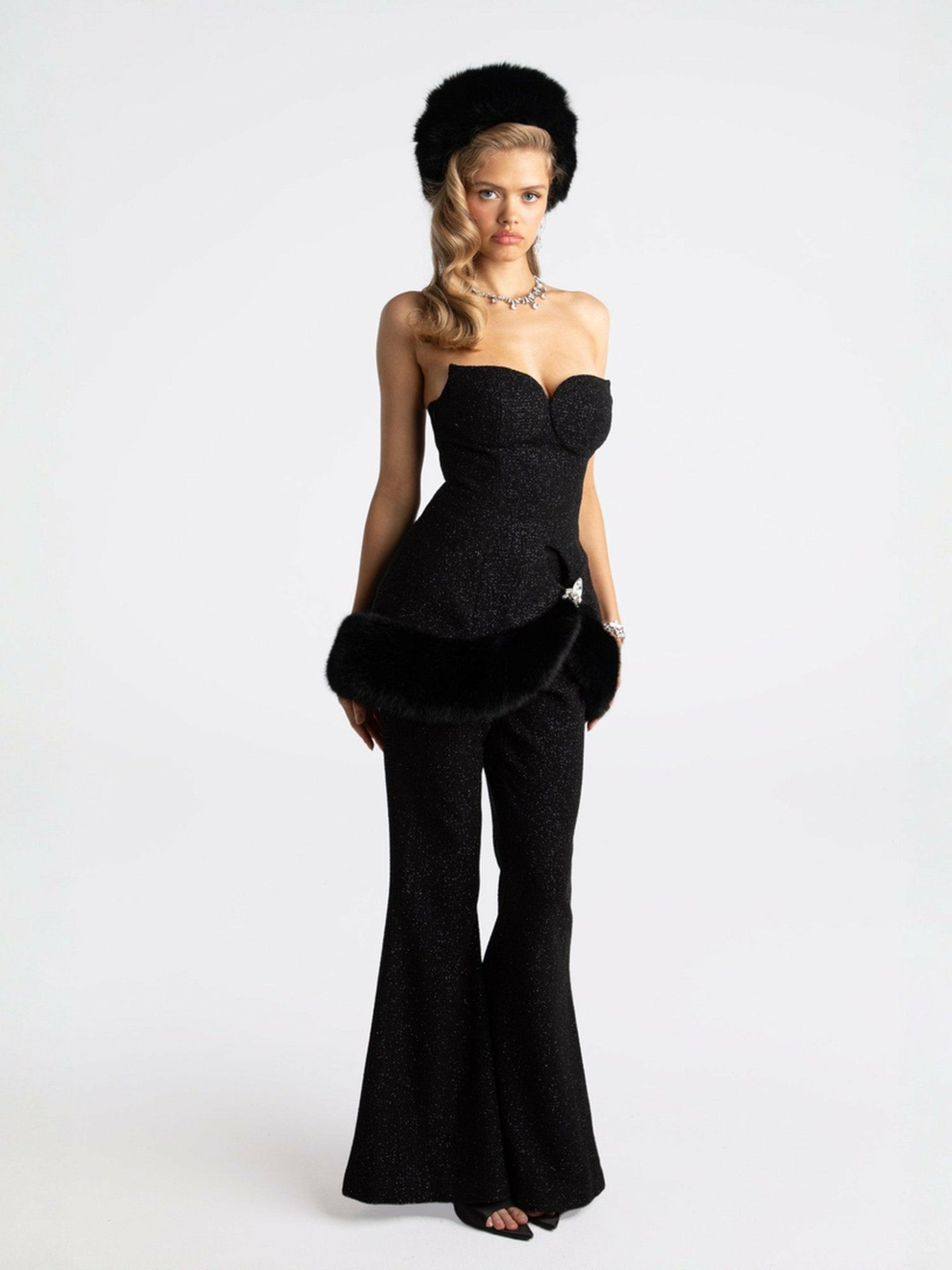 Nana Jacqueline Alexandra Fur Top: Black Mini Dress for Cocktail Party Black