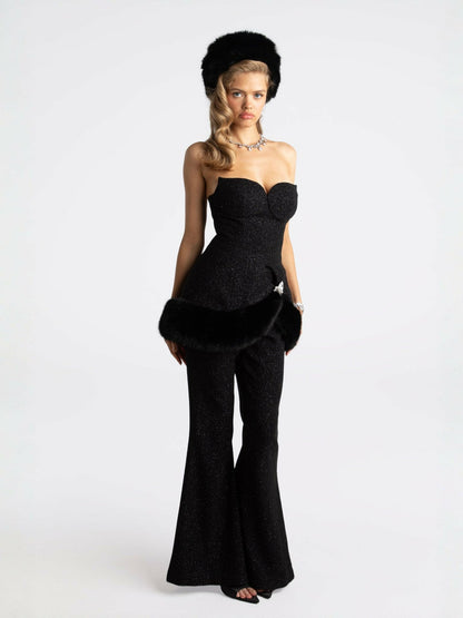 Nana Jacqueline Alexandra Fur Top: Black Mini Dress for Cocktail Party Black