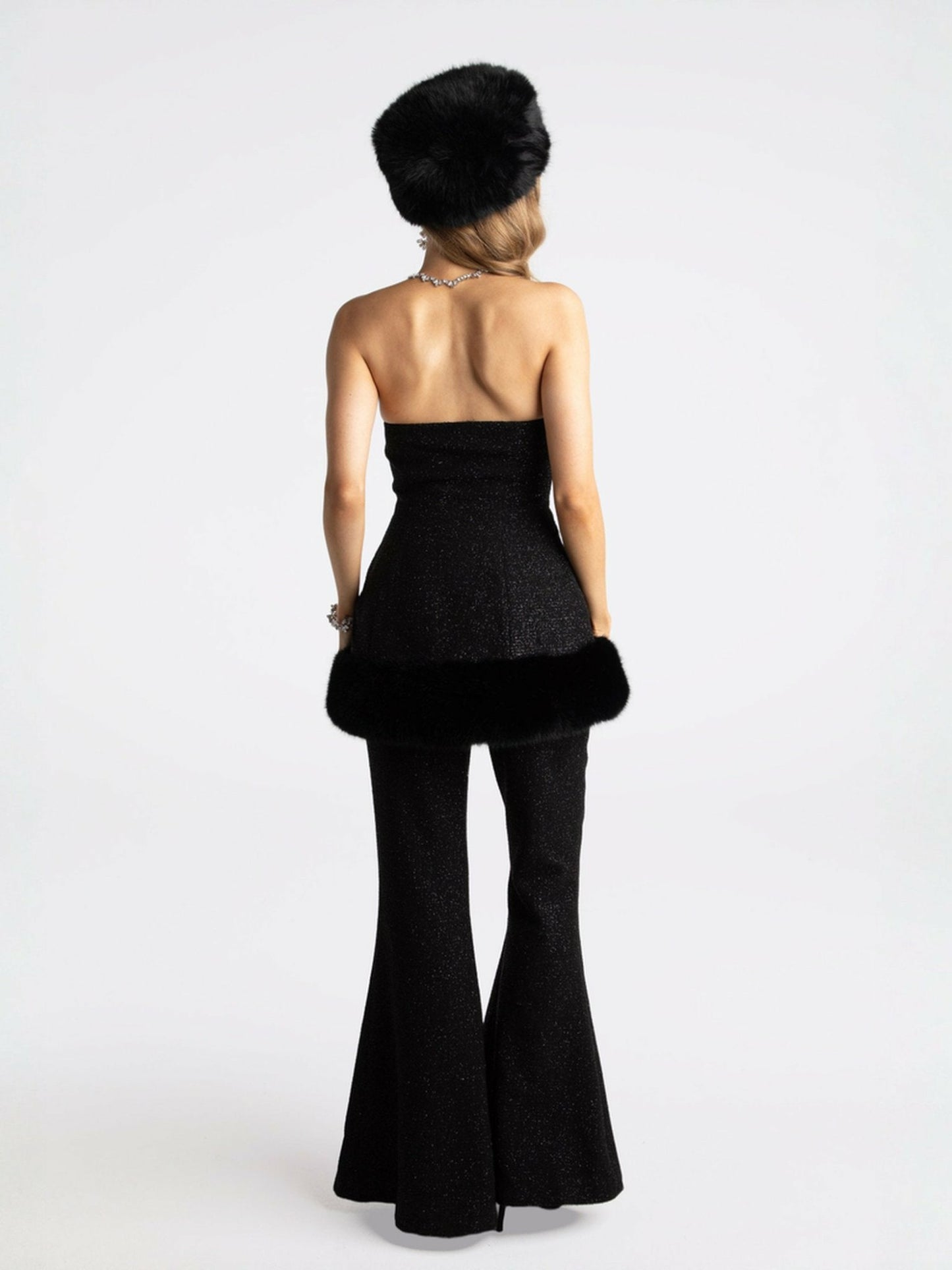 Nana Jacqueline Alexandra Fur Top: Black Mini Dress for Cocktail Party Black