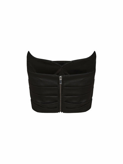 Nana Jacqueline Sydney Top: Black Satin Top for Date Night Black
