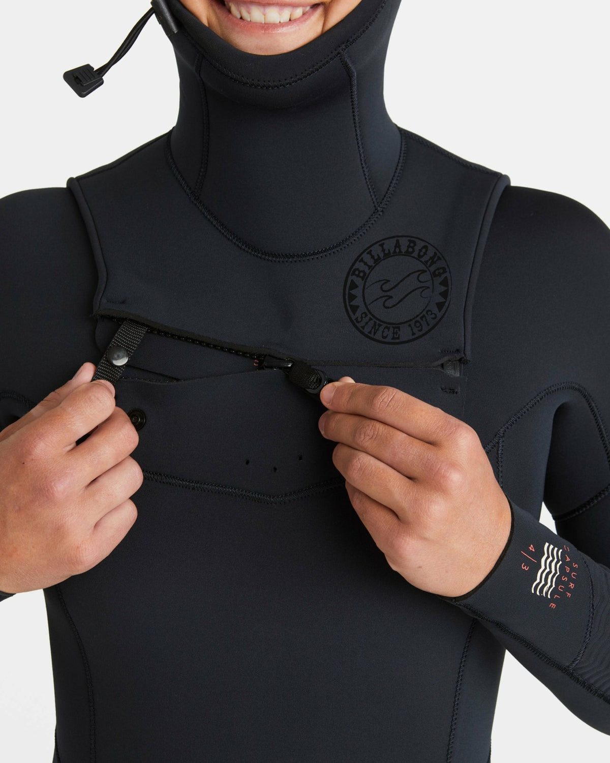 Billabong 4/3mm Salty Dayz Natural Upcycler GBS Chest Zip Hooded Wetsuit - Black