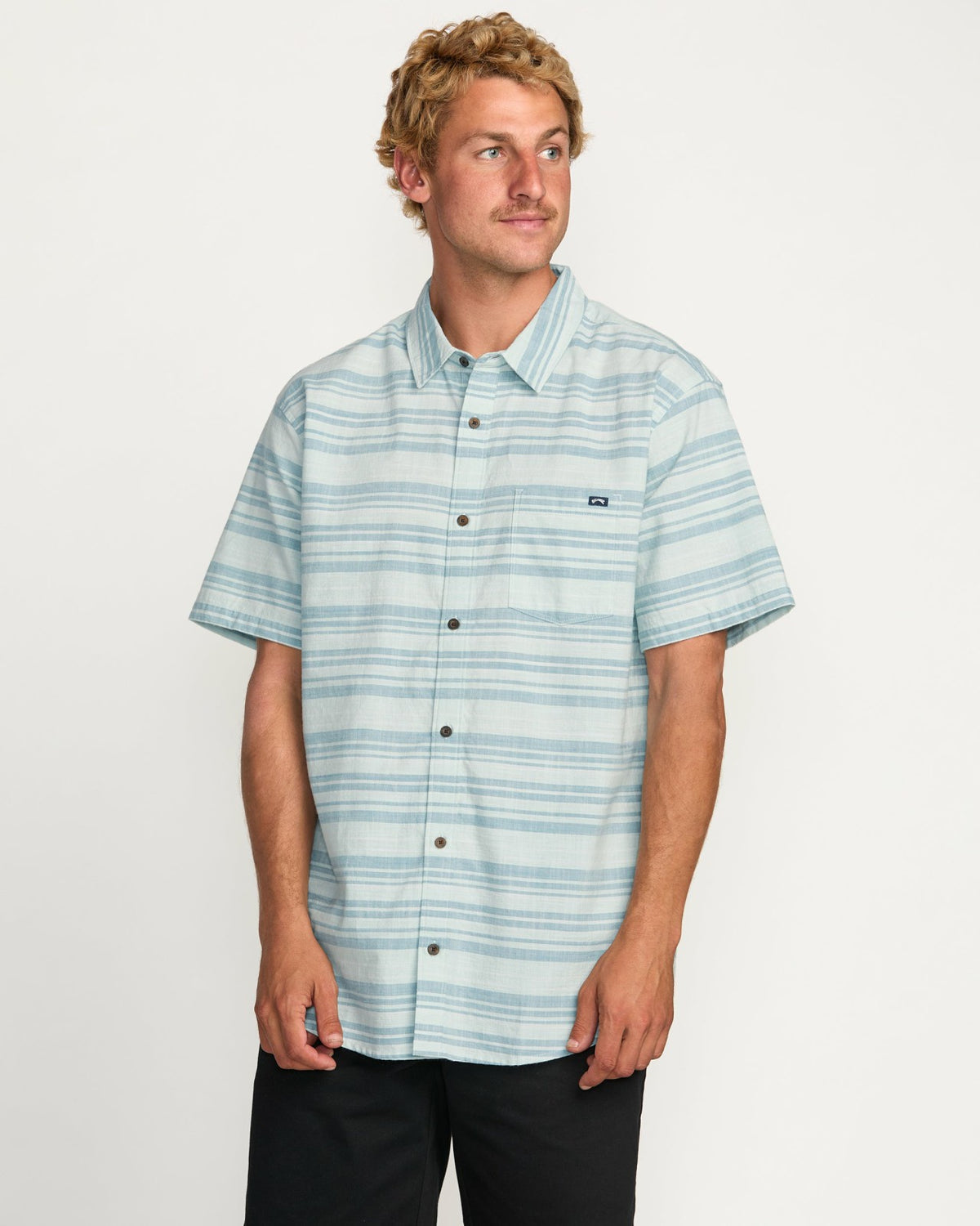 Billabong All Day Stripe Short Sleeve Shirt - Ash Blue