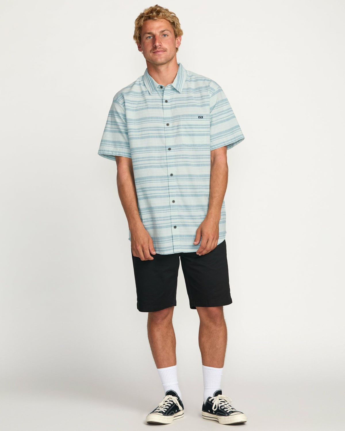 Billabong All Day Stripe Short Sleeve Shirt - Ash Blue