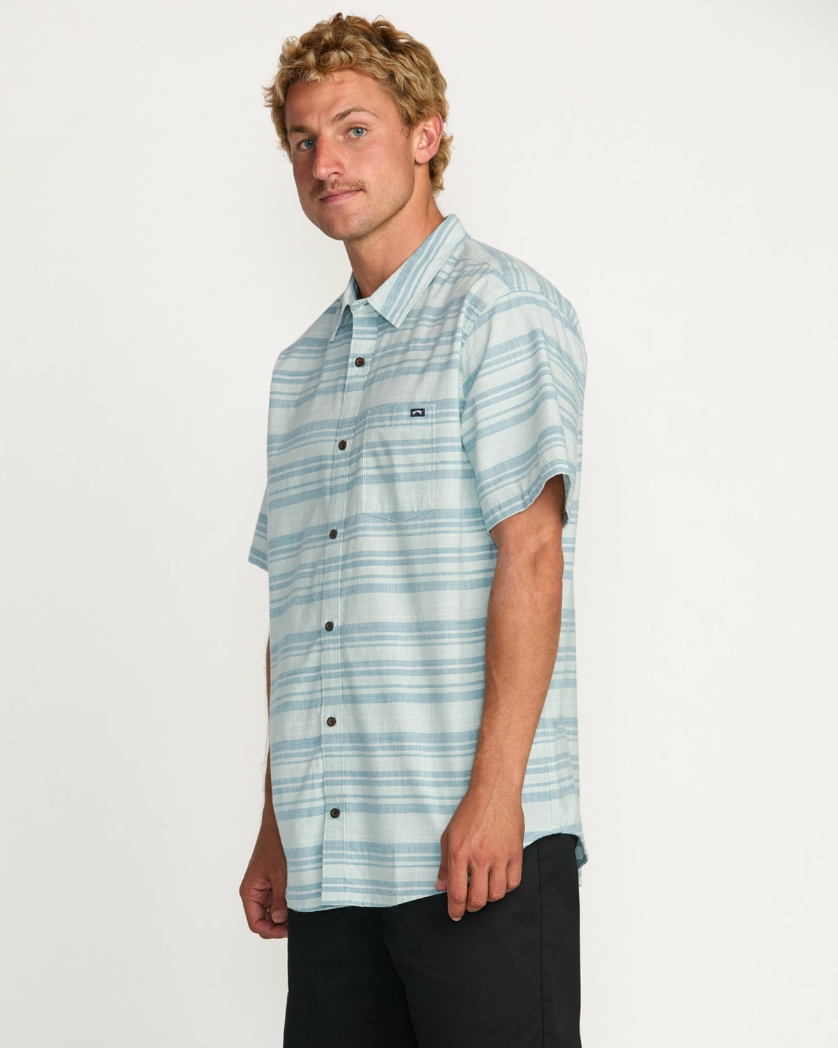 Billabong All Day Stripe Short Sleeve Shirt - Ash Blue