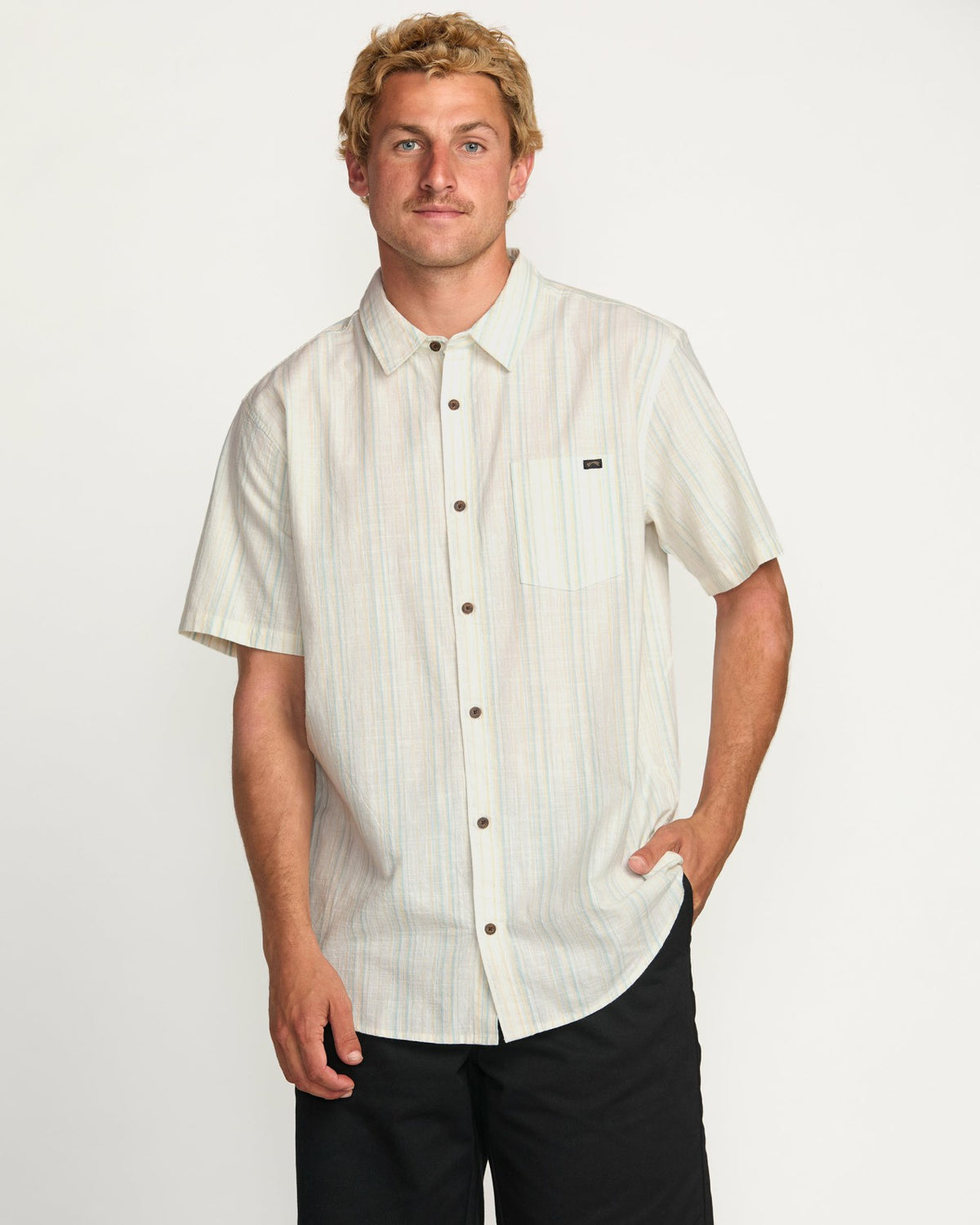 Billabong All Day Stripe Short Sleeve Shirt - Off White