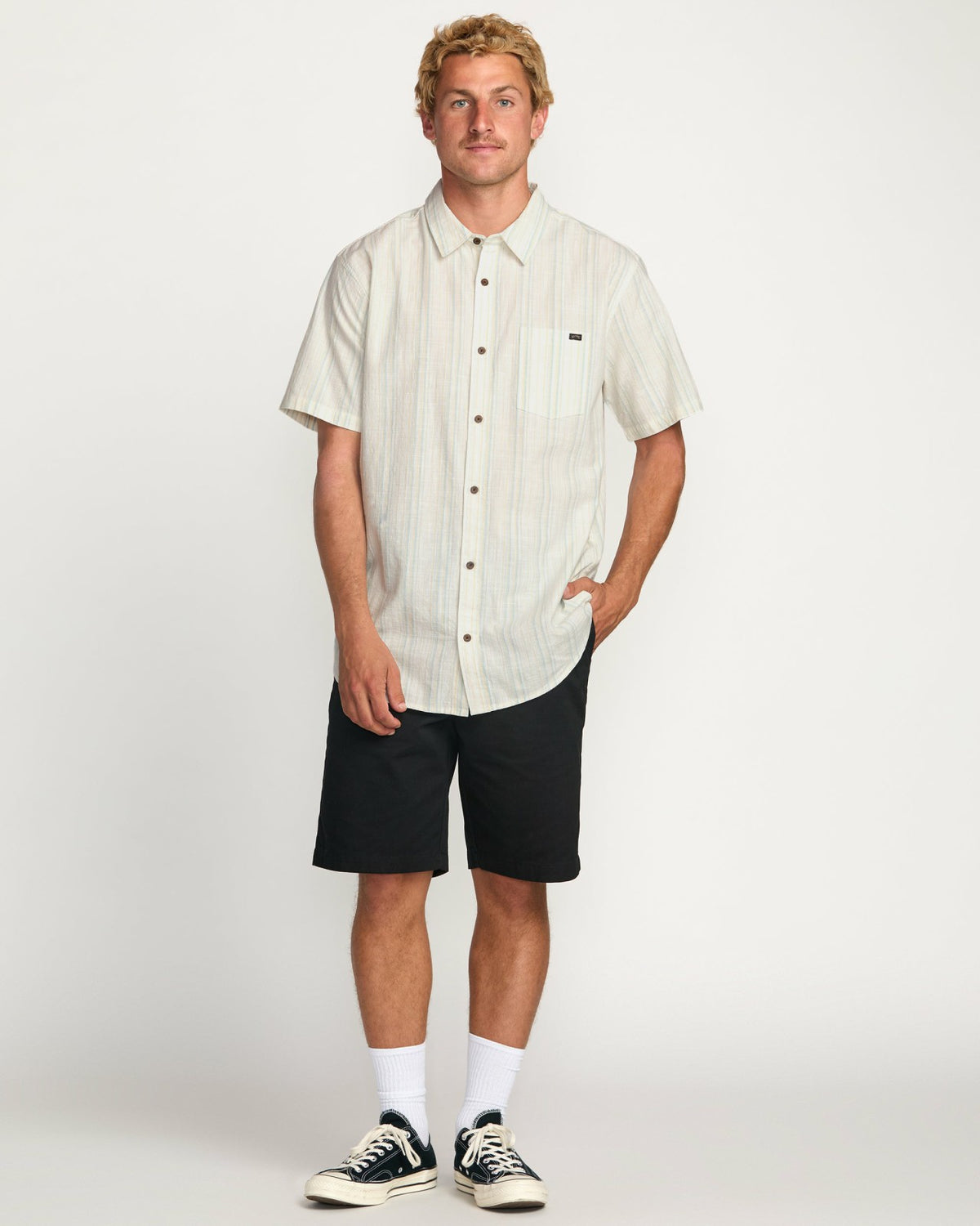 Billabong All Day Stripe Short Sleeve Shirt - Off White