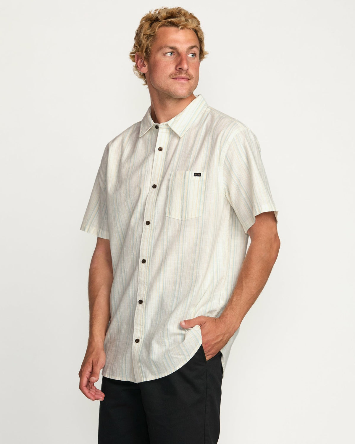 Billabong All Day Stripe Short Sleeve Shirt - Off White