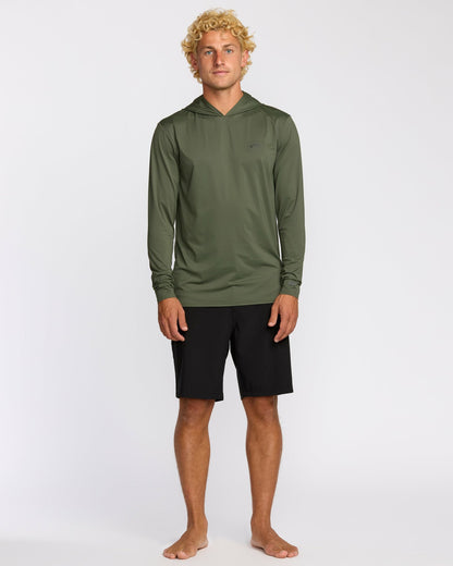 Billabong Arch Mesh Long Sleeve Hooded Surf Tee - Dark Military