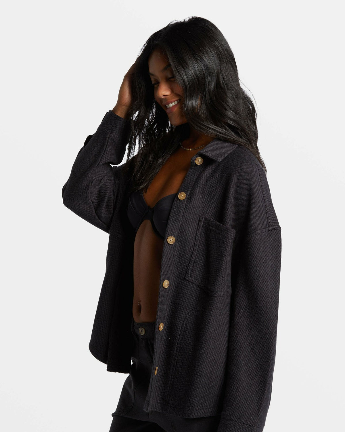Billabong Everytime Oversized Shacket - Black Sands