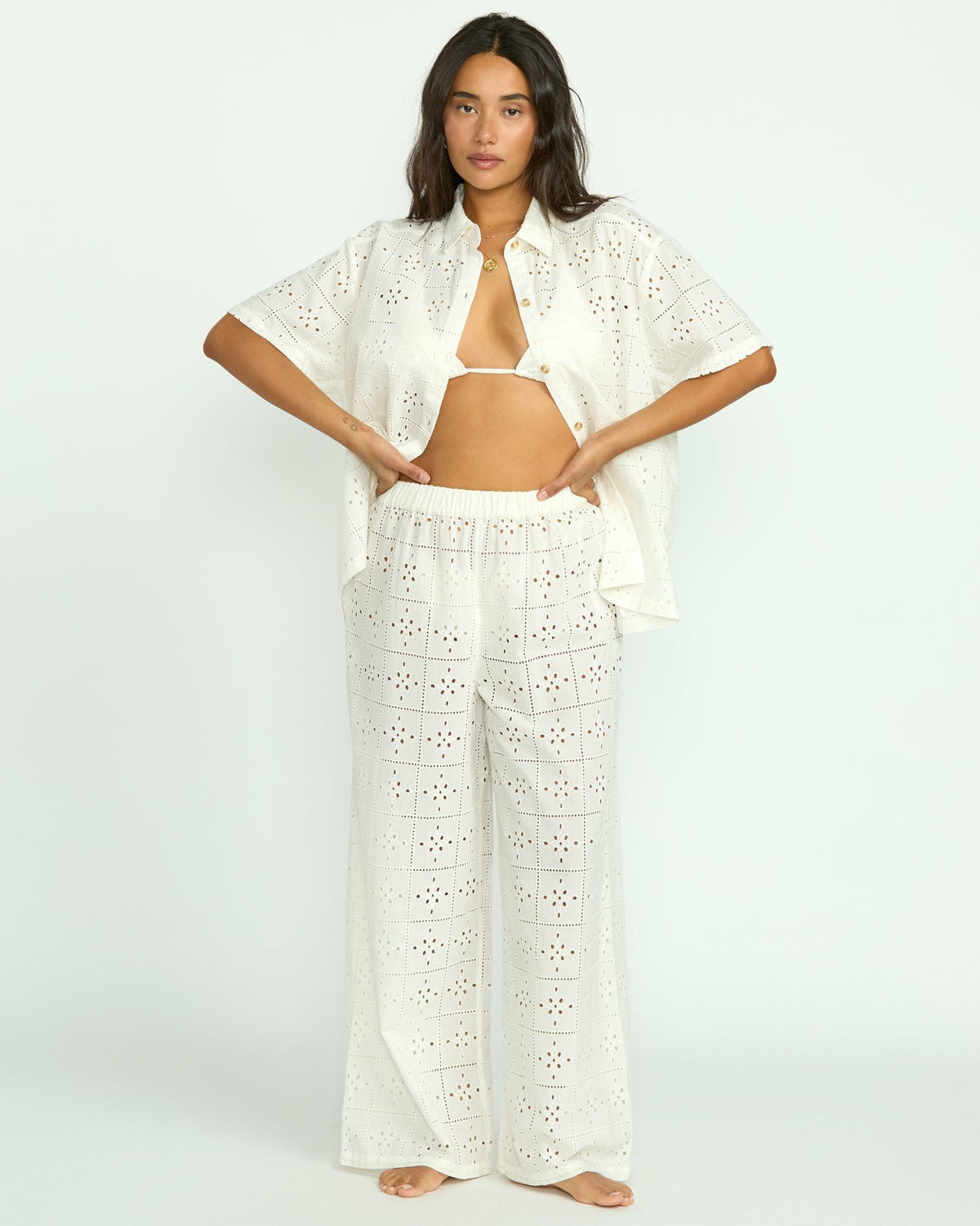 Billabong Eyelet Crush Beach Coverup Pants - Salt Crystal