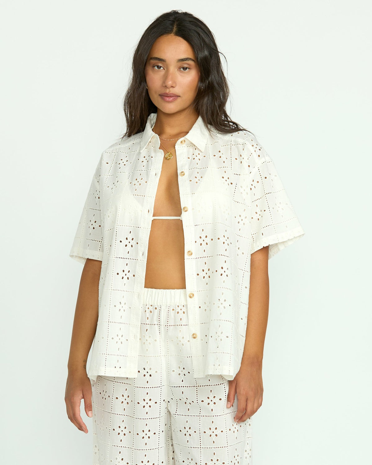 Billabong Eyelet Crush Beach Coverup Top - Salt Crystal