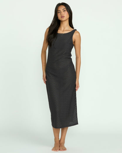Billabong Eyelet Sun Midi Dress Beach Coverup - Off Black