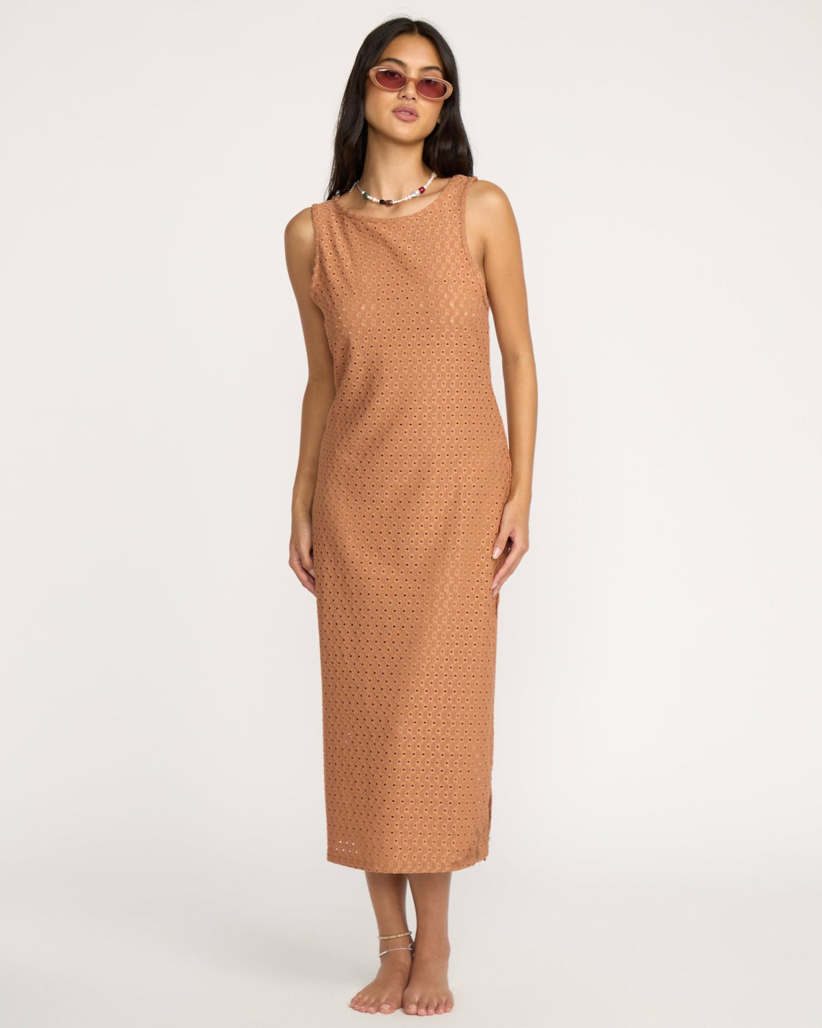 Billabong Eyelet Sun Midi Dress Beach Coverup - Rose Brown