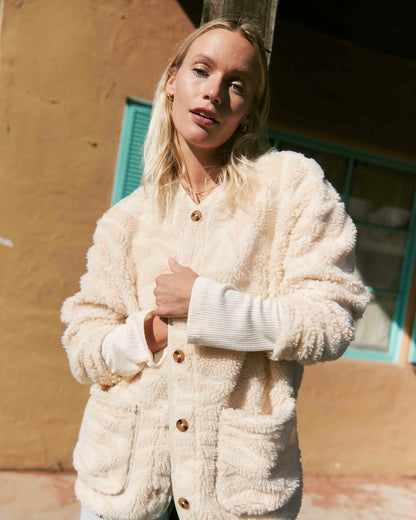 Billabong Fireside Cozy Buttoned Fleece Jacket - White Cap