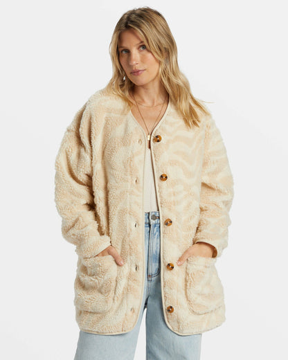 Billabong Fireside Cozy Buttoned Fleece Jacket - White Cap