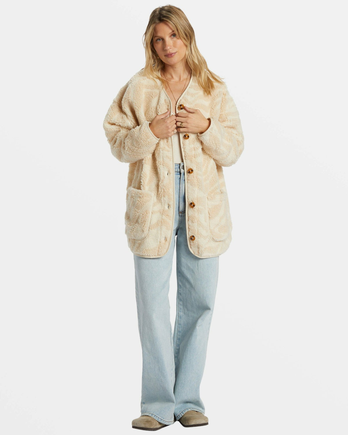 Billabong Fireside Cozy Buttoned Fleece Jacket - White Cap