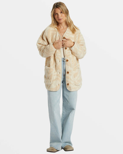 Billabong Fireside Cozy Buttoned Fleece Jacket - White Cap