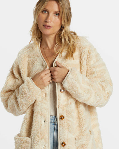 Billabong Fireside Cozy Buttoned Fleece Jacket - White Cap