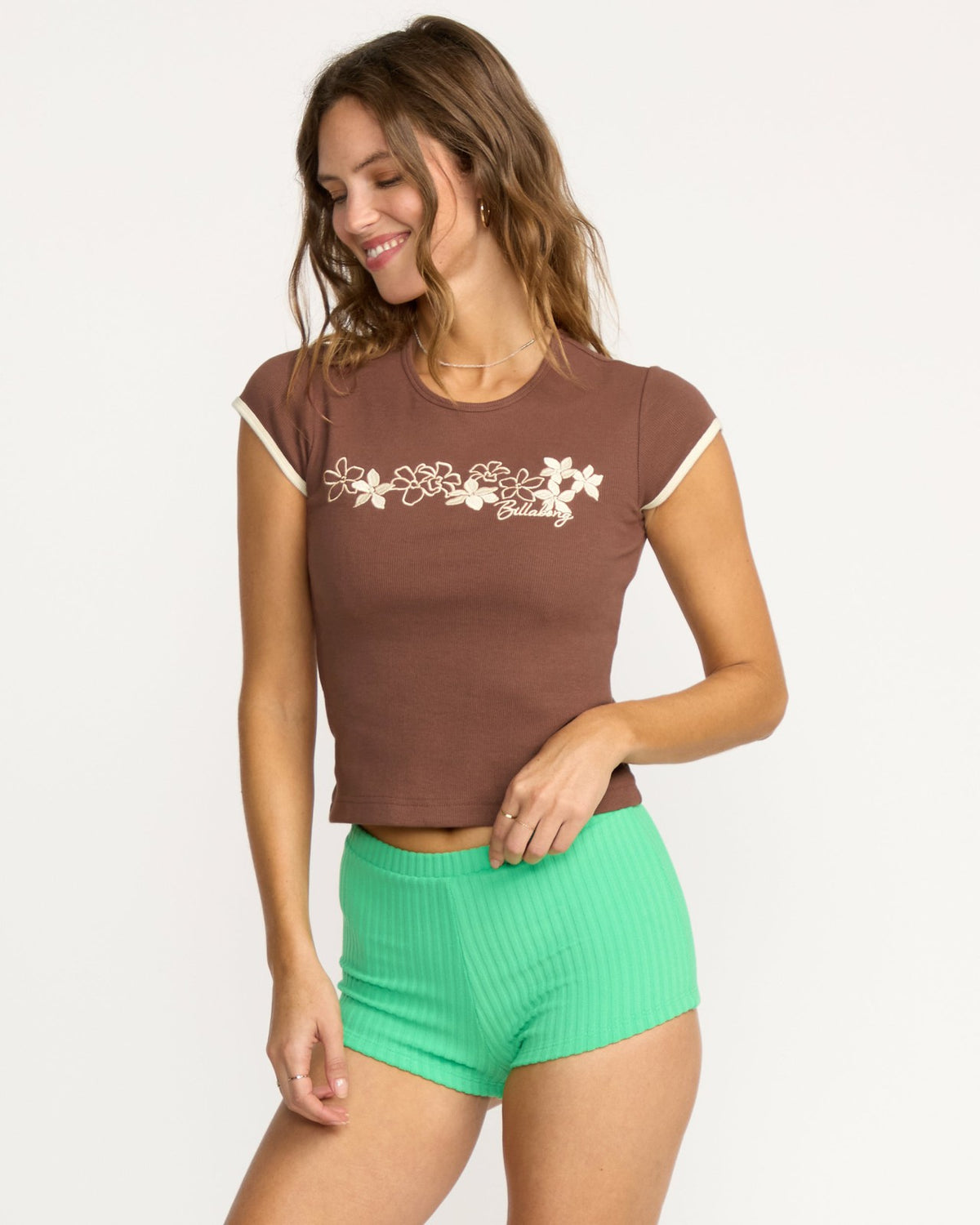 Billabong Josie Ringer Short Sleeve T-Shirt - Espresso