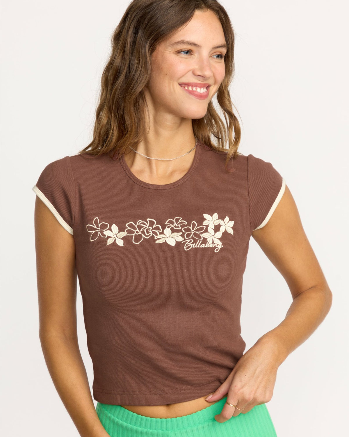 Billabong Josie Ringer Short Sleeve T-Shirt - Espresso