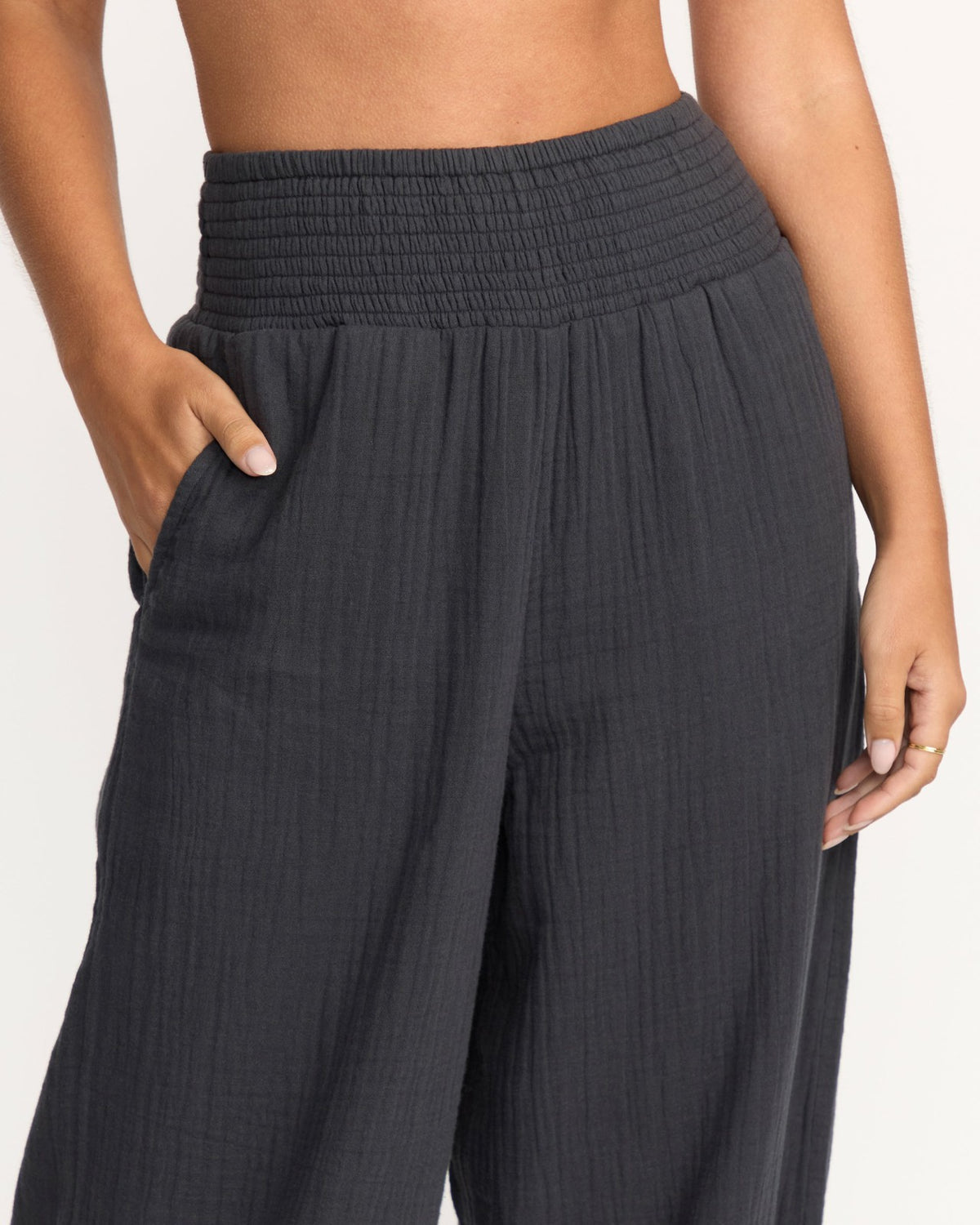 Billabong New Waves Gauze Elastic Waist Pants - Black Sands