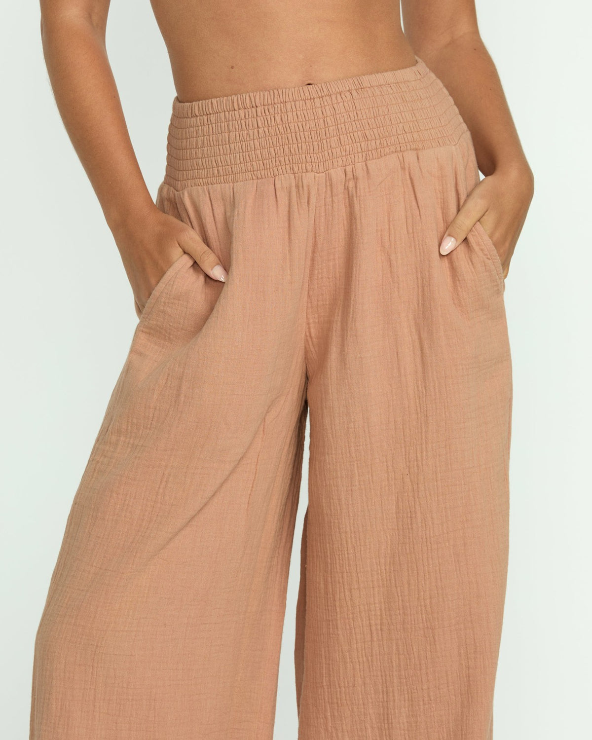 Billabong New Waves Gauze Elastic Waist Pants - Rose Brown