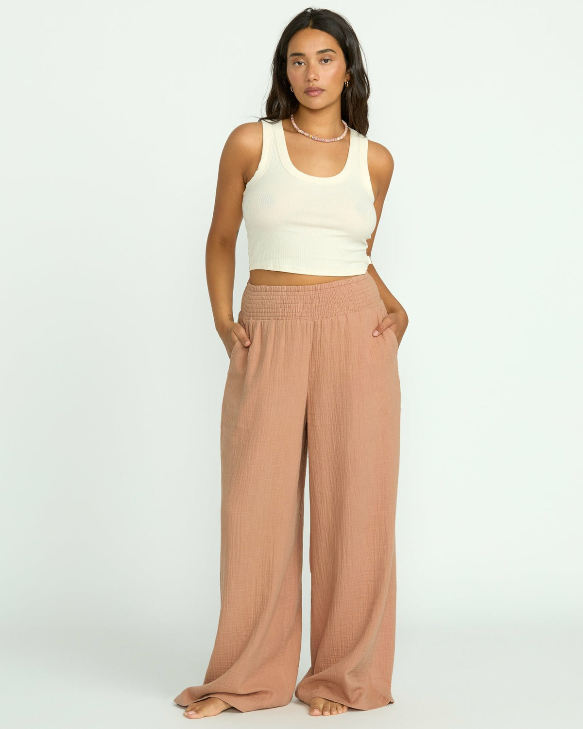 Billabong New Waves Gauze Elastic Waist Pants - Rose Brown