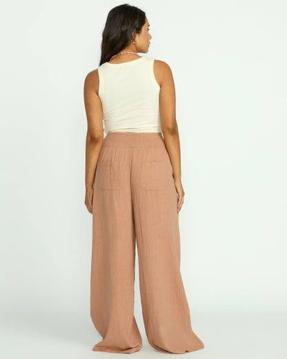 Billabong New Waves Gauze Elastic Waist Pants - Rose Brown