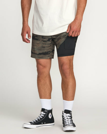 Billabong Surftrek Perforated Elastic 17" Hybrid Shorts - Dark Military